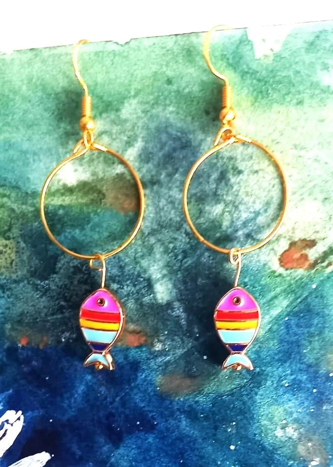 Brincos de ouro peixes coloridos pendentes criação – photo 3